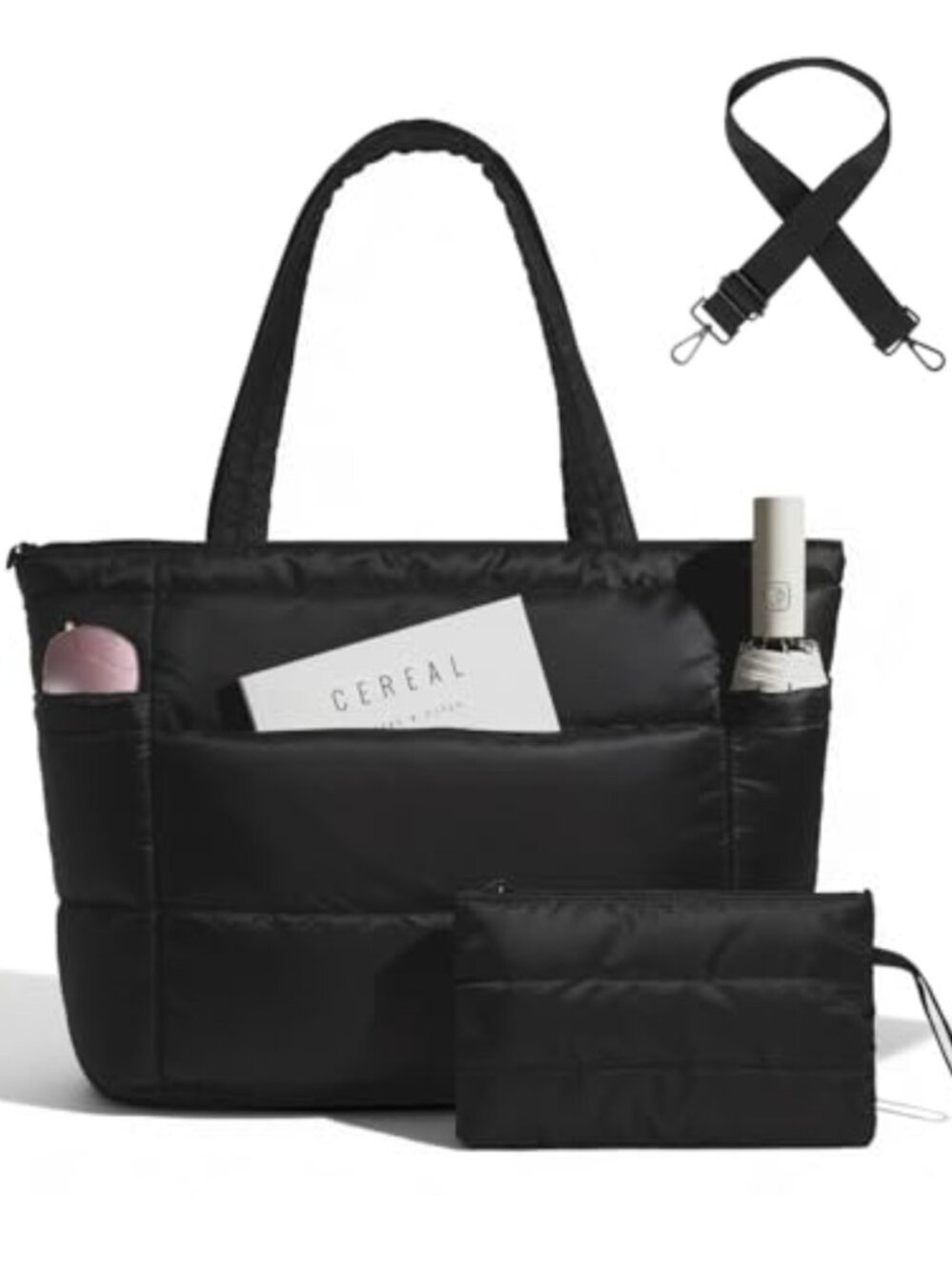 Quilted Puffer Tote Bag for Women Lightweight Work Purse with Laptop